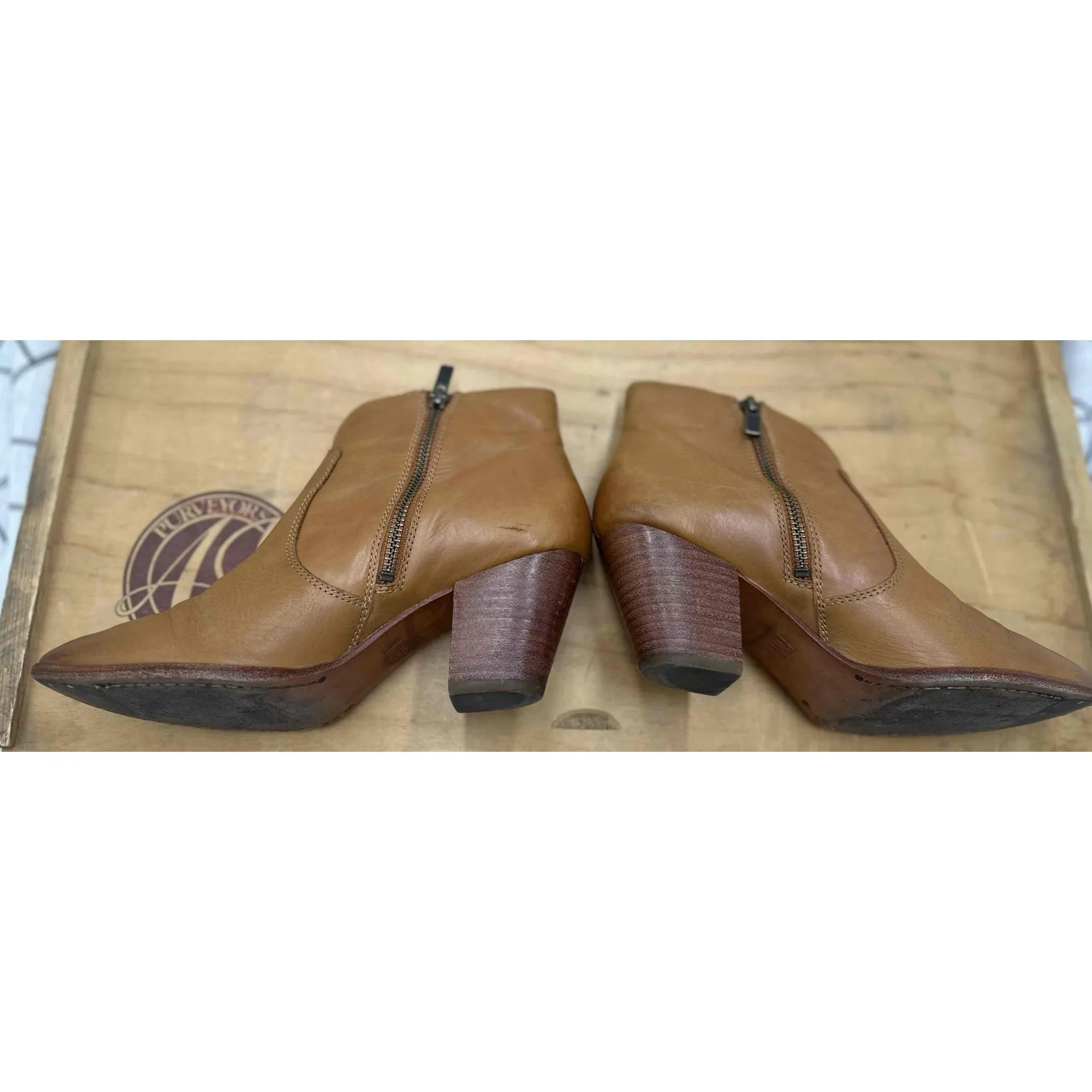 Frye Jennifer Leather Ankle Booties Brown Zipper Heeled Womens Size 7 READ - Image 9