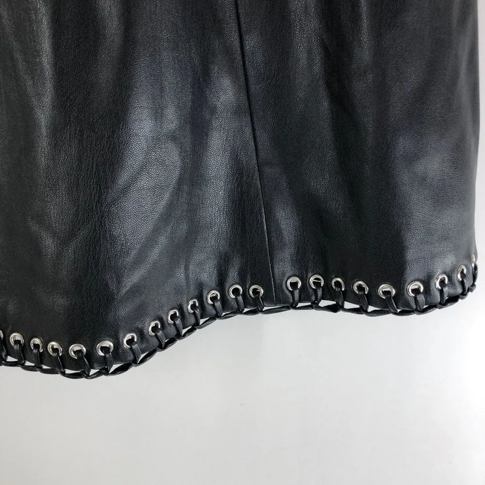 Worthington Womens Faux Leather Skirt A Line Grommet Laces Black 4 - Image 3