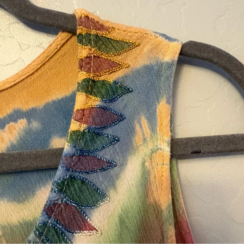 Women's tie dye embroidered palm tree sleeveless dress rayon free one size Yellow Size undefined - Image 3