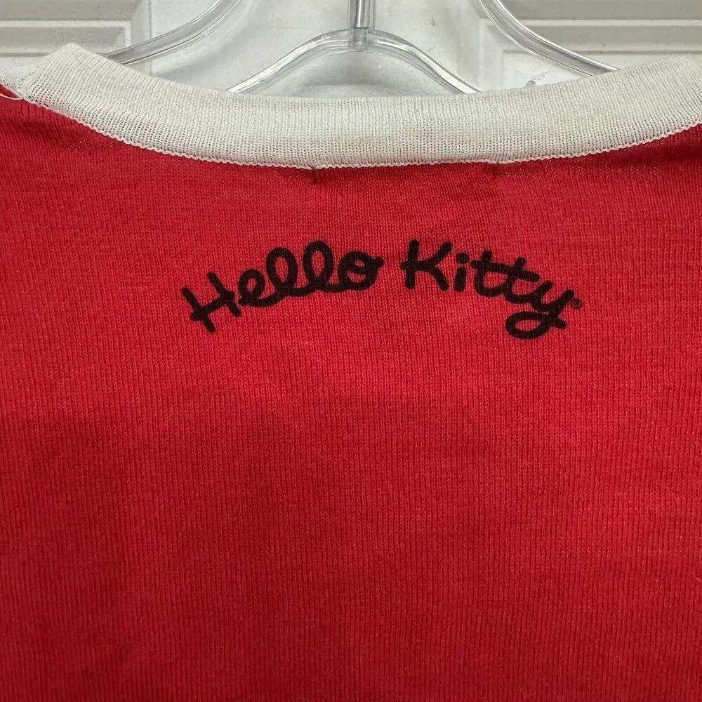 Hello Kitty Forever 21 Women's Red Long Sleeve Cardigan Sweater Small Varsity - Image 6