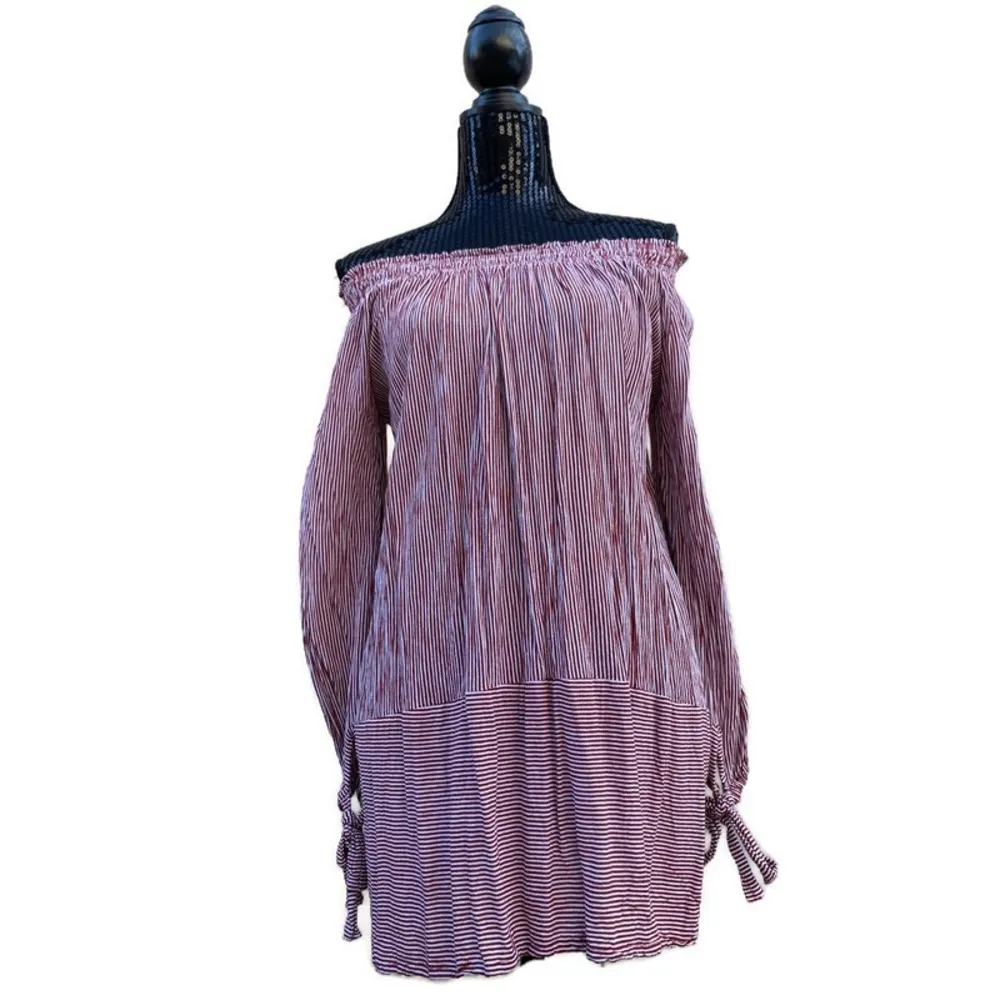 Mali Off The Shoulder Dress Red White Stripe Mini Dress 2 - Image 2