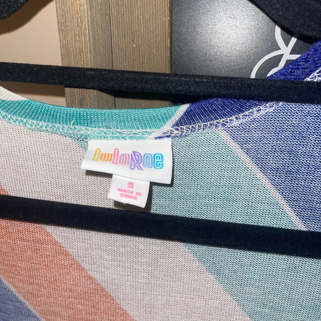 Lularoe Retro Stripes small Caroline Cardigan Blue Red White Cream Orange NEW! - Image 5