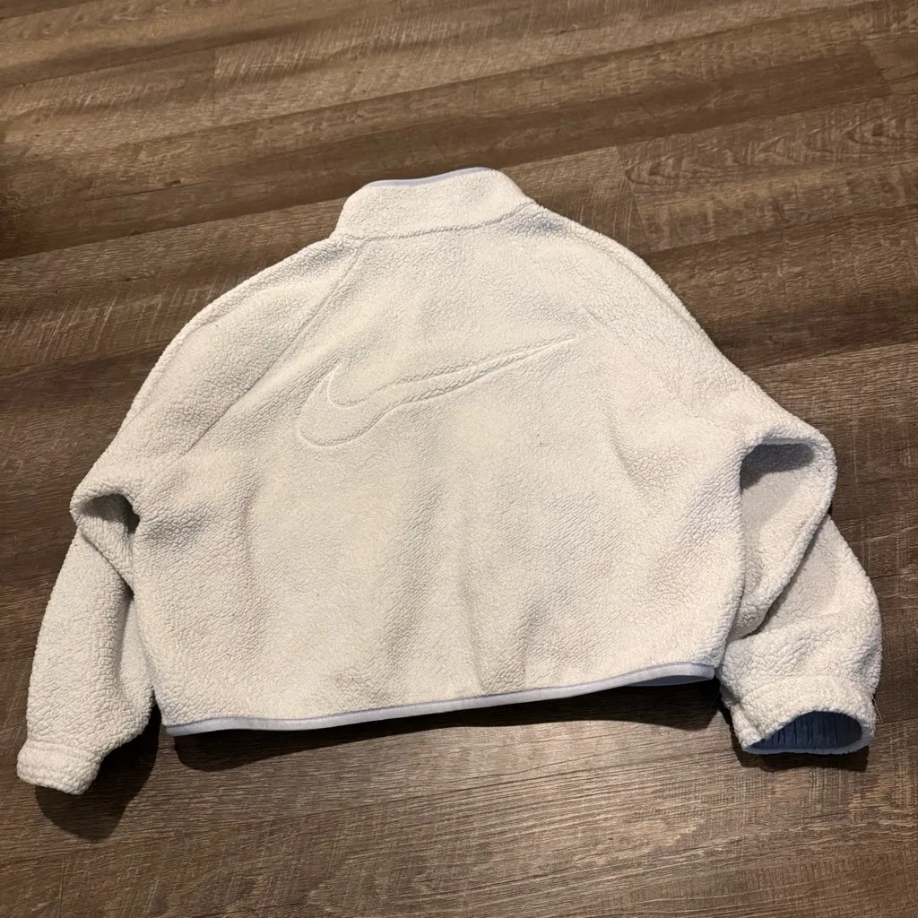 Nike Fleece White Full Zip Sweatshirt - Image 5