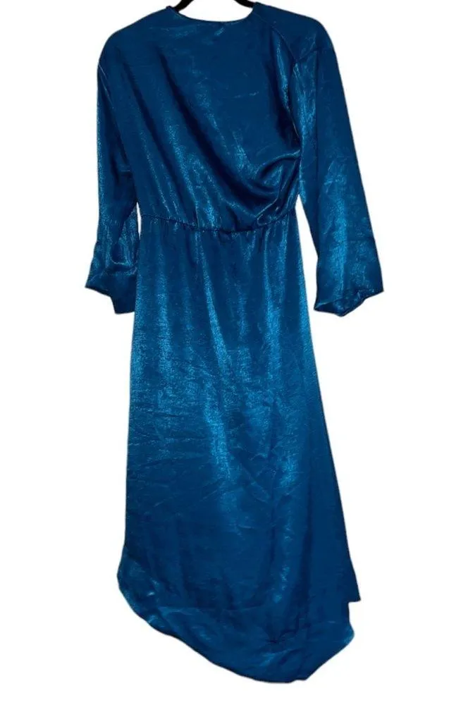 NWT Zara Teal  Satin Effect V-Neck Midi Dress Festive Holiday - Image 8