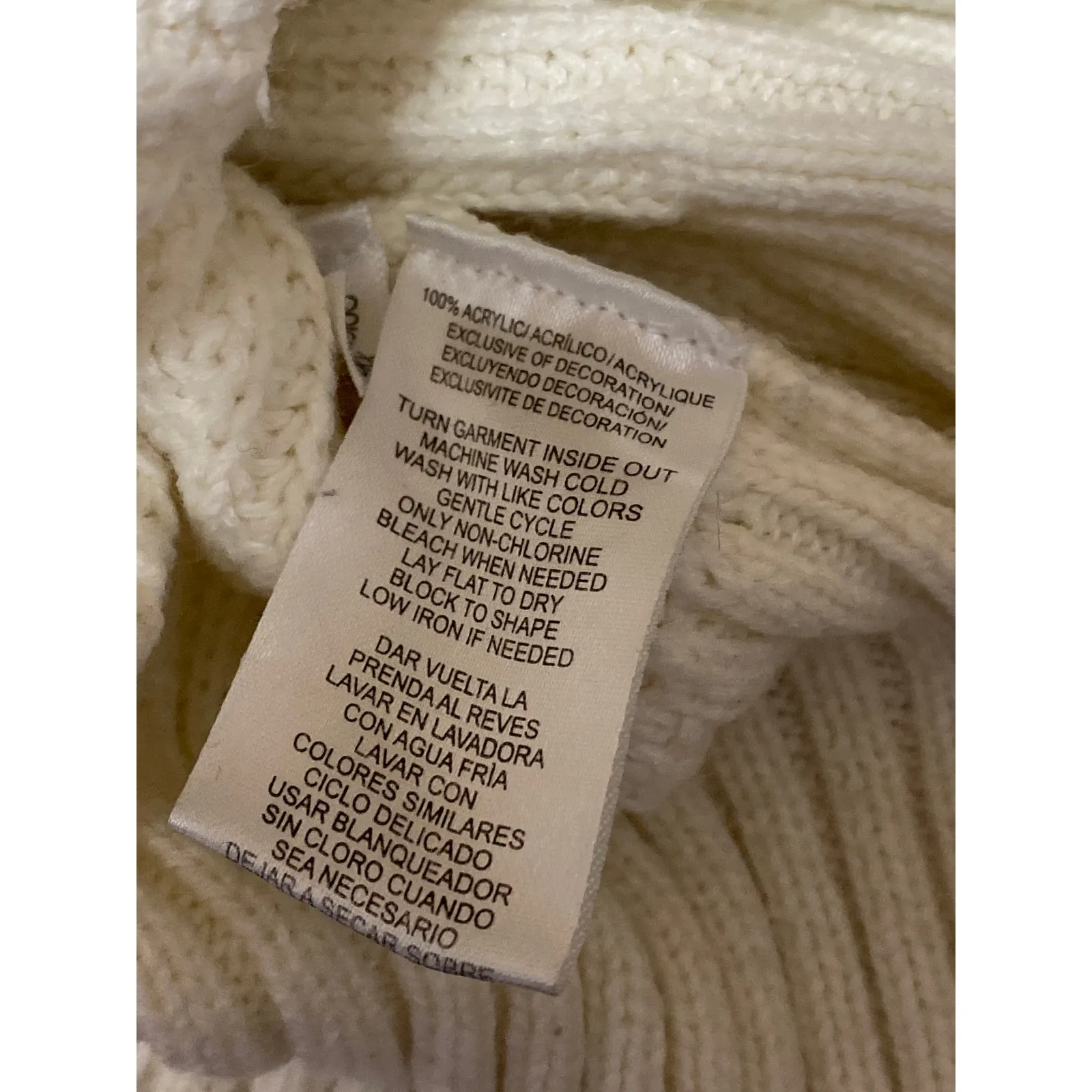 Calvin Klein Jeans Cream Ribbed Knit Long Sleeve Cowl Neck Sweater Top Size L - Image 5