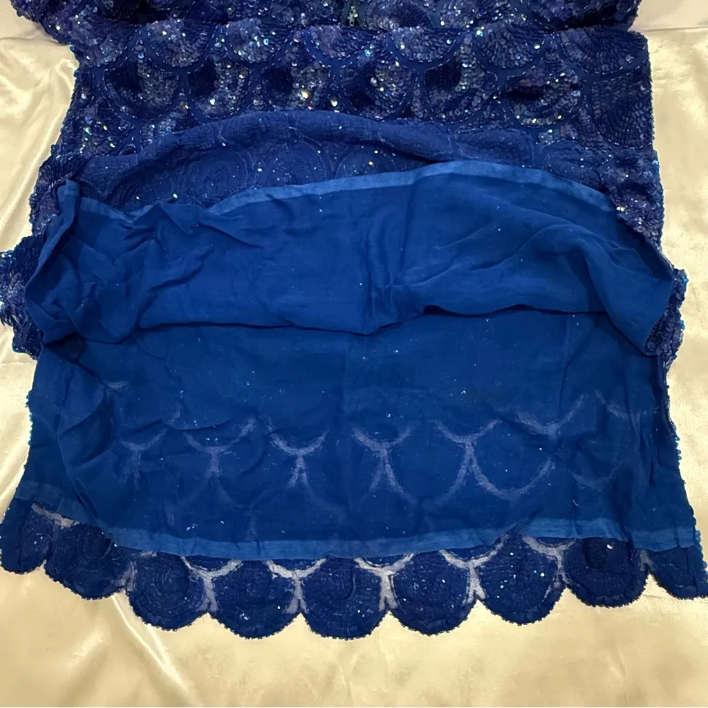 Royal Blue Sequin Dress XL Elegant Knee Length Formal Party Cocktail Custom Made - Image 9