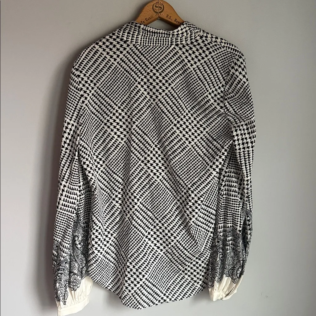Veronica Beard Beata Houndstooth Print Stretch Silk Blouse 10 - Image 9