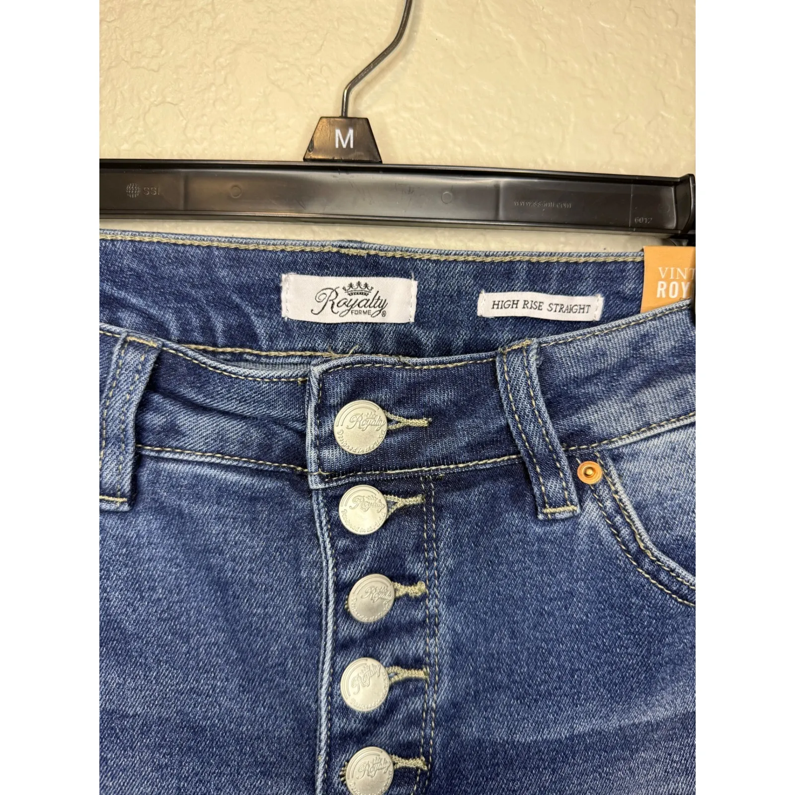 Royalty High Rise Straight Jeans Vintage Wash Button Fly Raw Hem Womens - Image 3