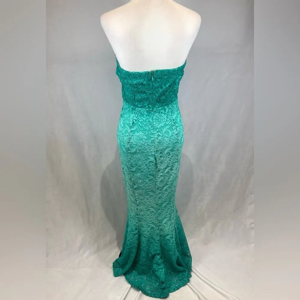 Venus stunning strapless aqua green shimmering fade mermaid dress size small - Image 6