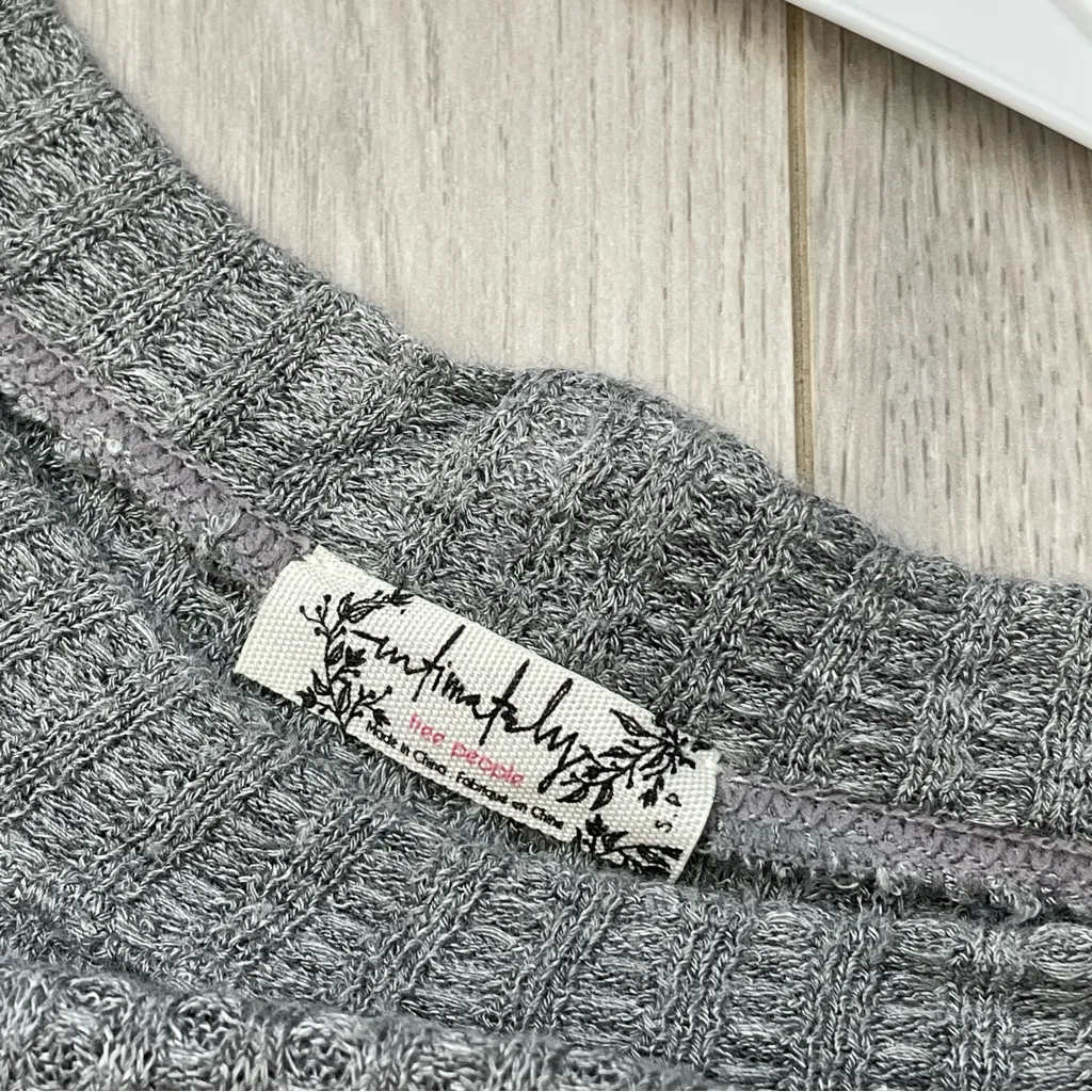 Free People Tshirt thermal waffle knit crop womens Gray (small) casual - Image 2