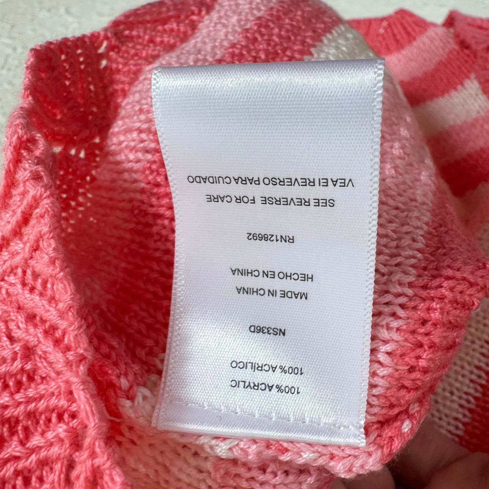 Madden NYC NWT Pink White Striped Crochet V - Image 6