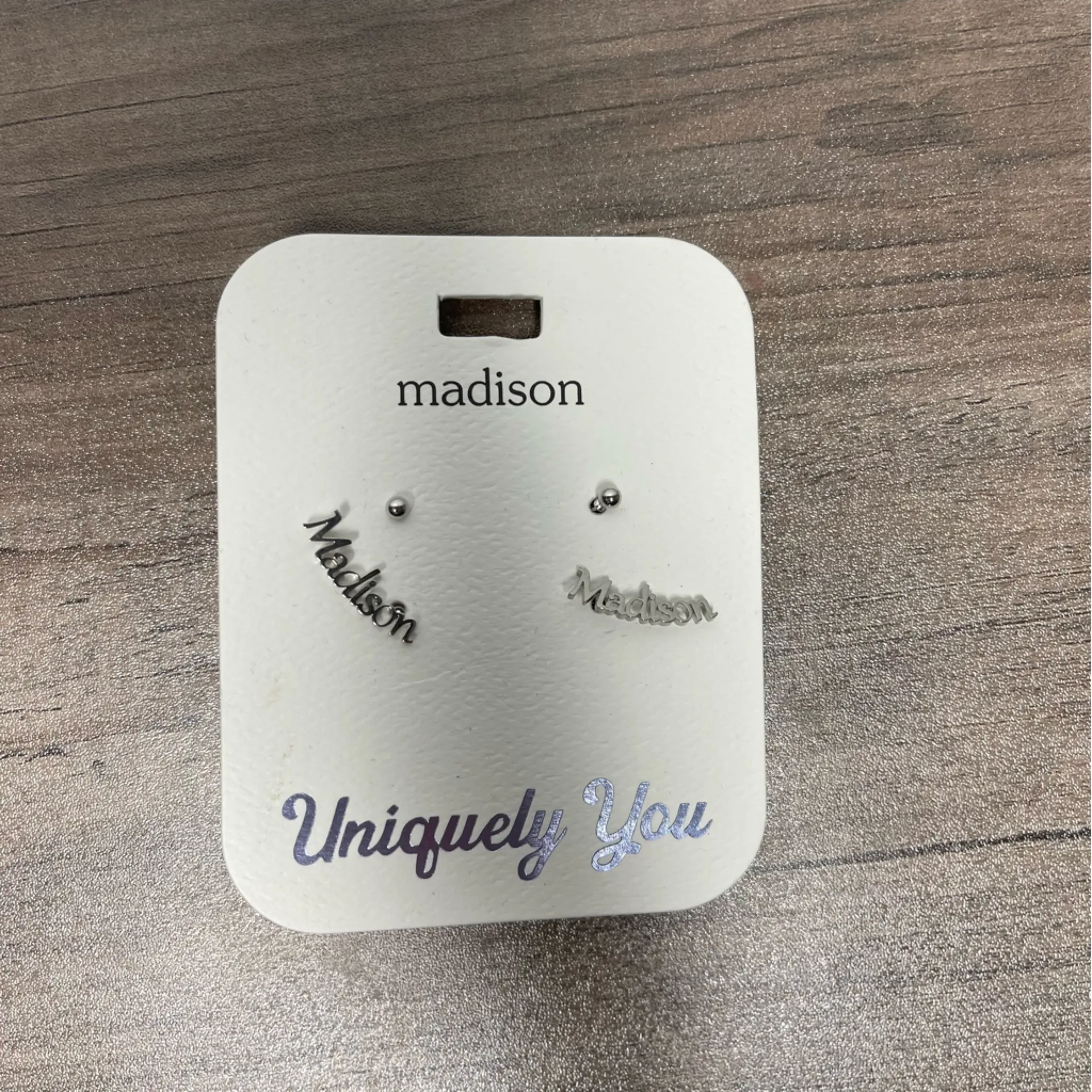 Uniquely You Silver Toned Script ‘Madison’ Earrings NWT - Image 2