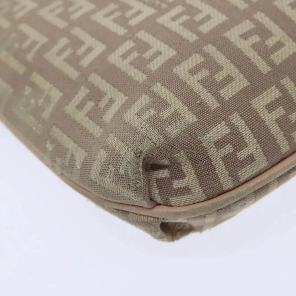 FENDI Zucchino Canvas Shoulder Bag Beige Gold Authentic - Image 3