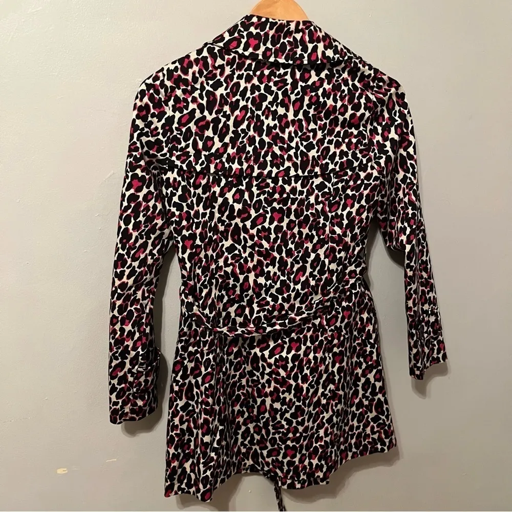 Leopard Animal Print Trenchcoat Rain Jacket Black Pink Small - Image 8