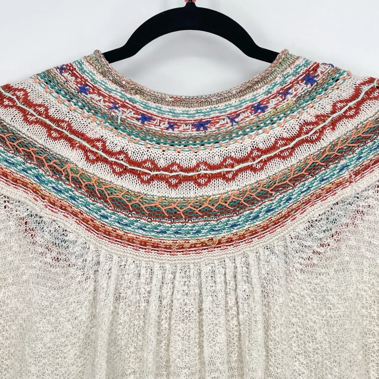 Free People Embroidered Knit Tunic Top Cream Multi Color Bell Sleeve Boho Size S - Image 8