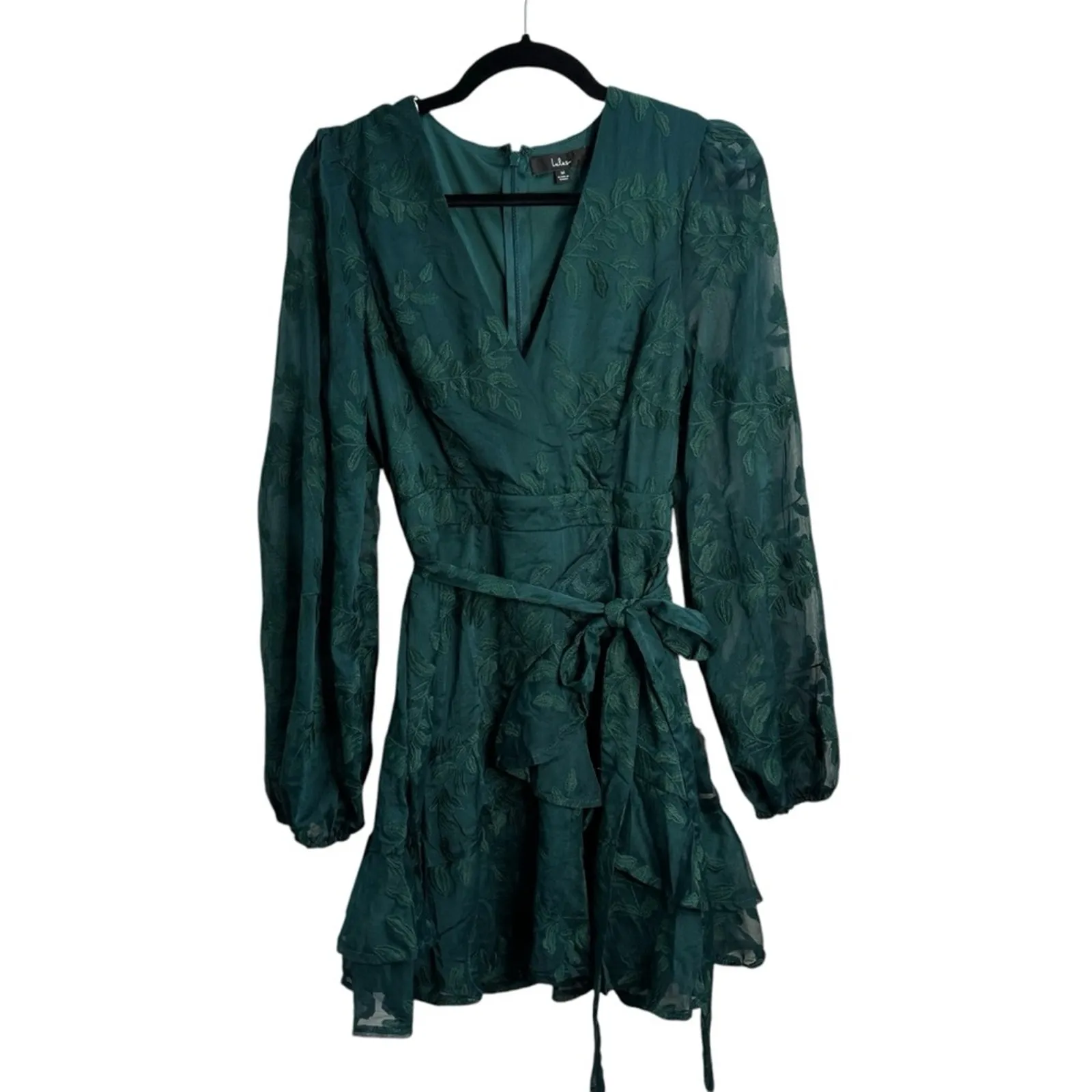 Lulus Inclined To Romance Emerald Green Floral Embroidered Mini Dress NWT - Image 3
