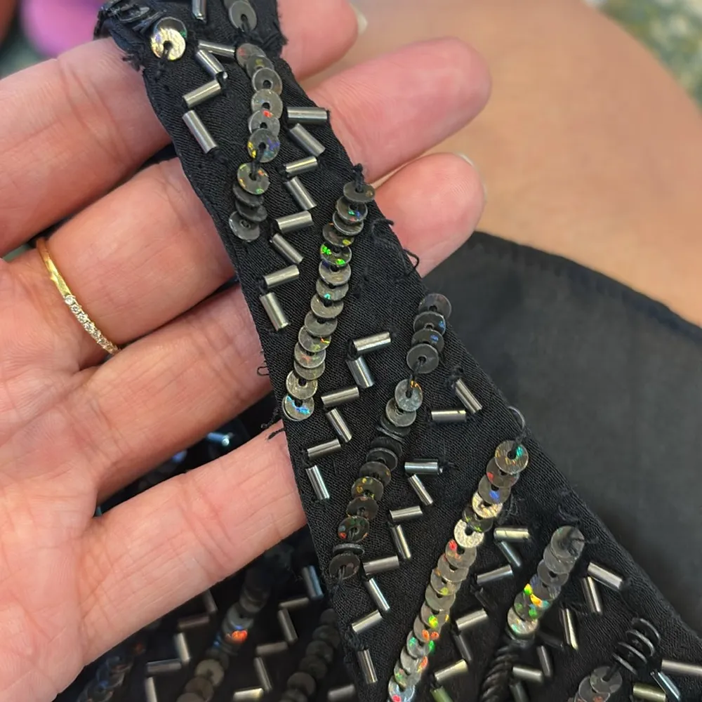 Silk Black Embellished Mini Wrap Dress - Image 13