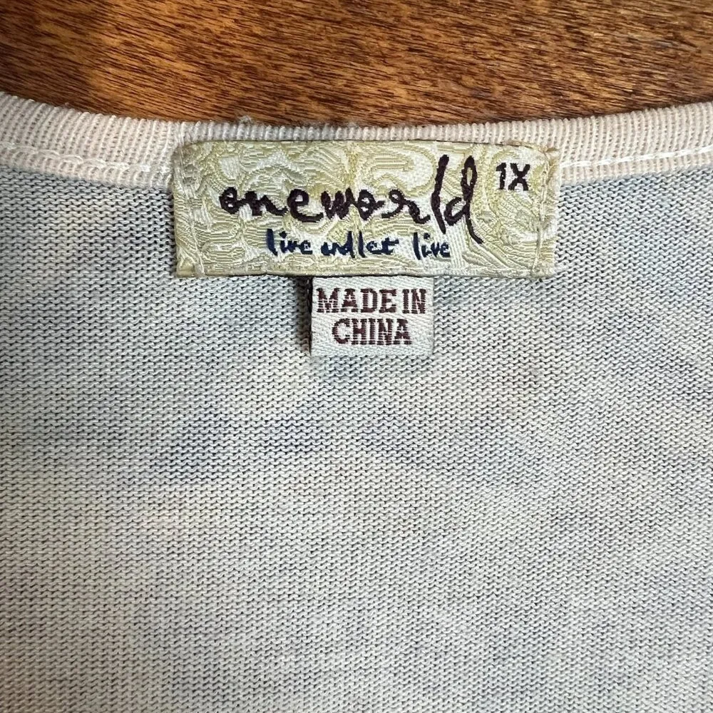 One World Tunic Top Womens 1X Green Funky Boho Velvet Front Wearable Art to Wear - Image 9