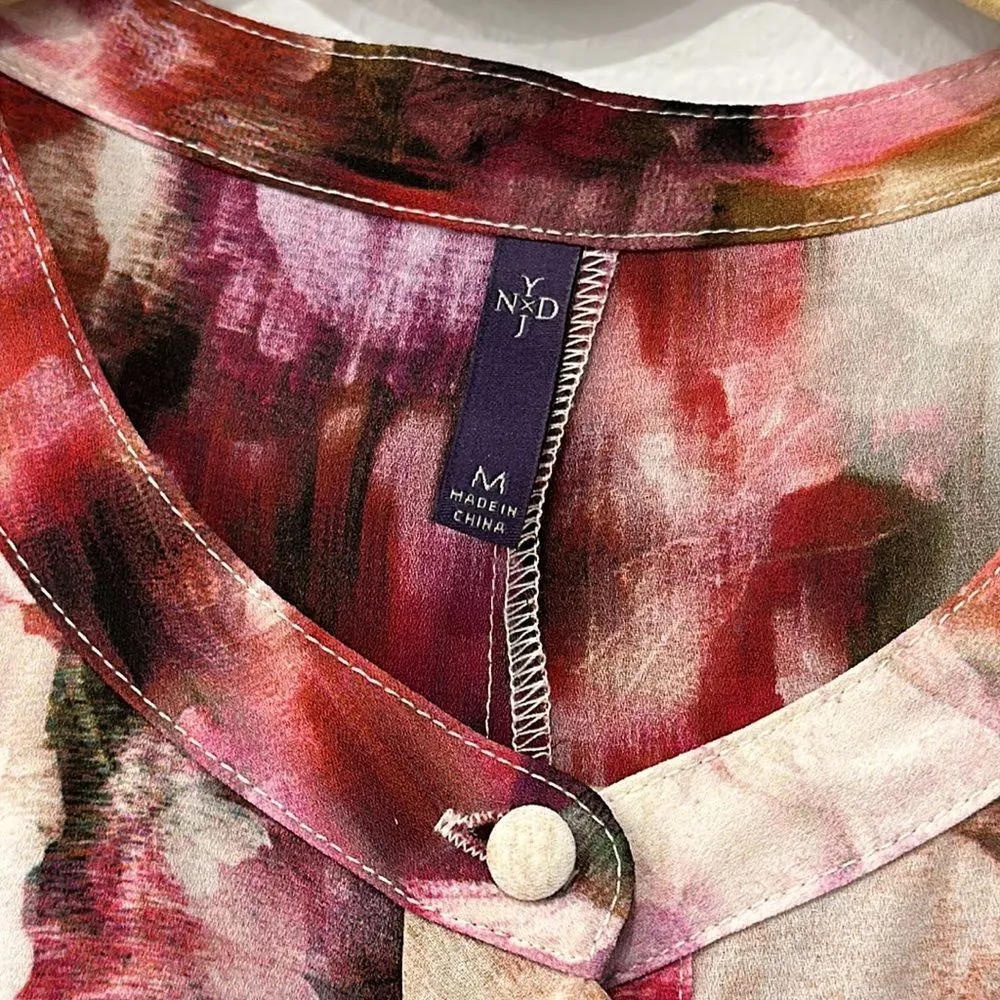 Renaissance Moody Floral Watercolor Ruffle Buttons Down Blouse Sz M… - Image 7