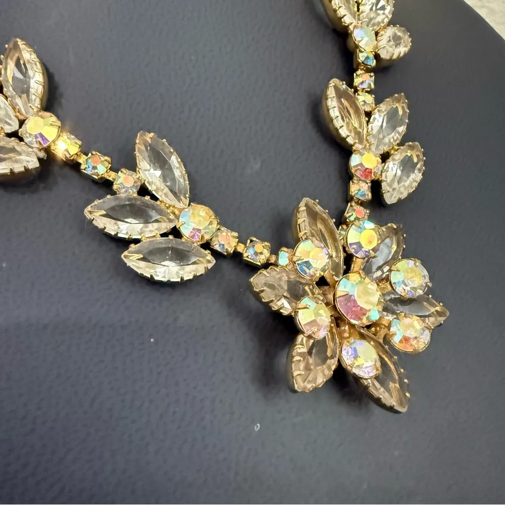 Juliana DeLizza & Elster Demi Parure Aurora Borealis Rhinestones Flower Choker Gold - Image 4