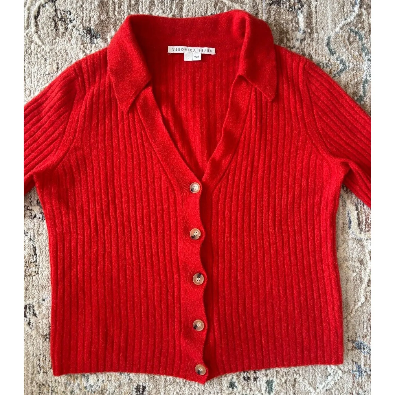 Veronica Beard Cashmere Sweater Womens Large Orange Preppy Luxury Academia - Image 4