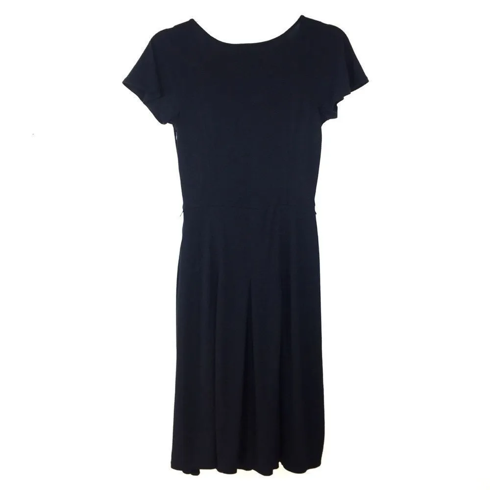 Loft  Ann Taylor Black Short Sleeve Faux Wrap Dress - Image 3