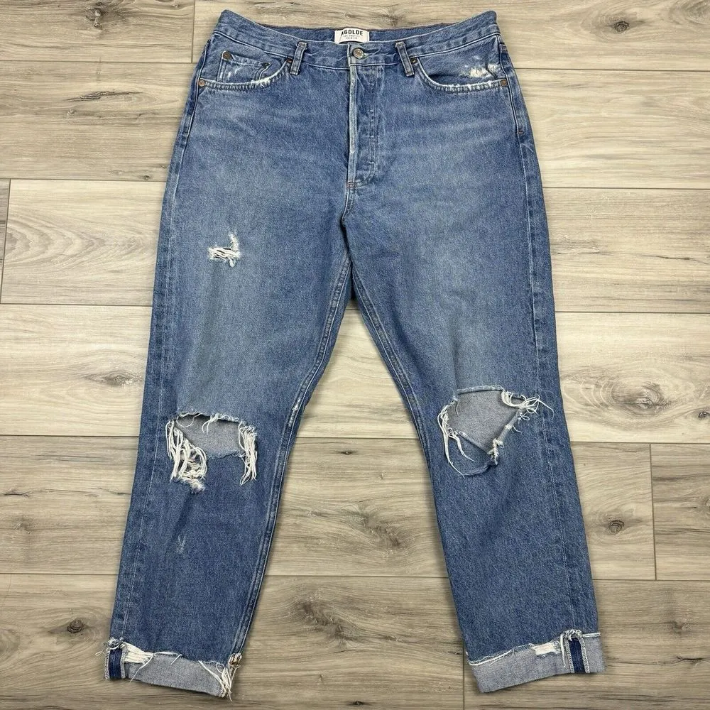 AGOLDE Jamie Women's‎ Jeans High Rise Straight Cuffed Size 32 Distressed - Image 2