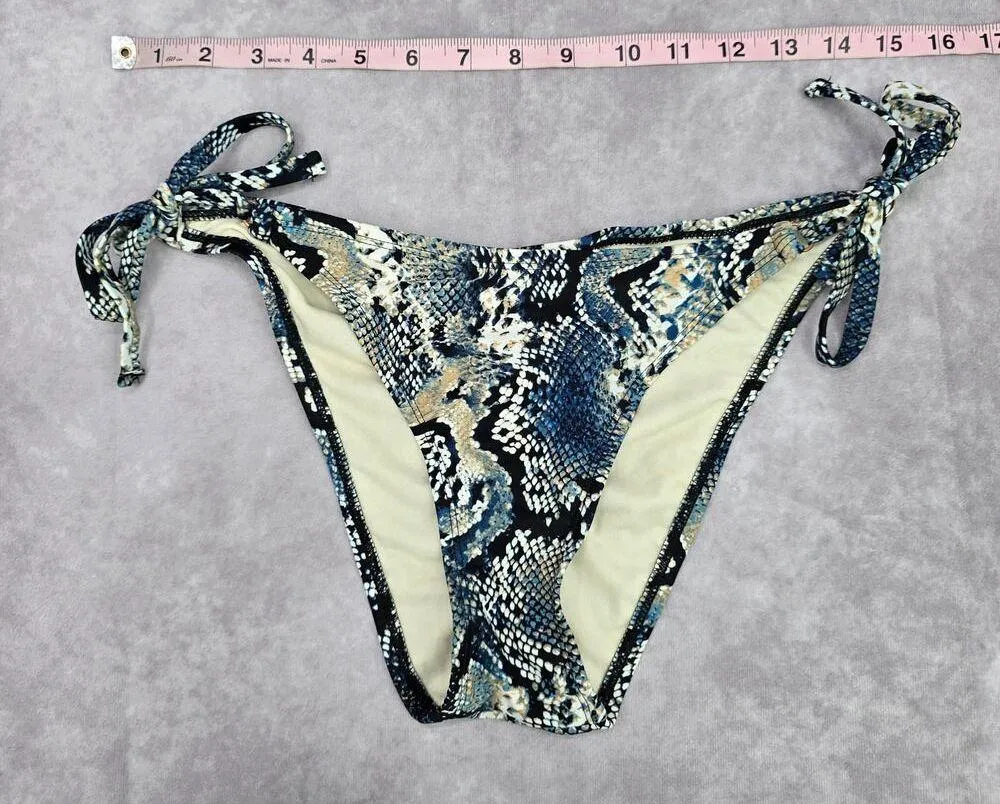 Shade & Shore Blue Black Animal Print Medium Triangle Tie Bikini Bottom Swimwear - Image 3
