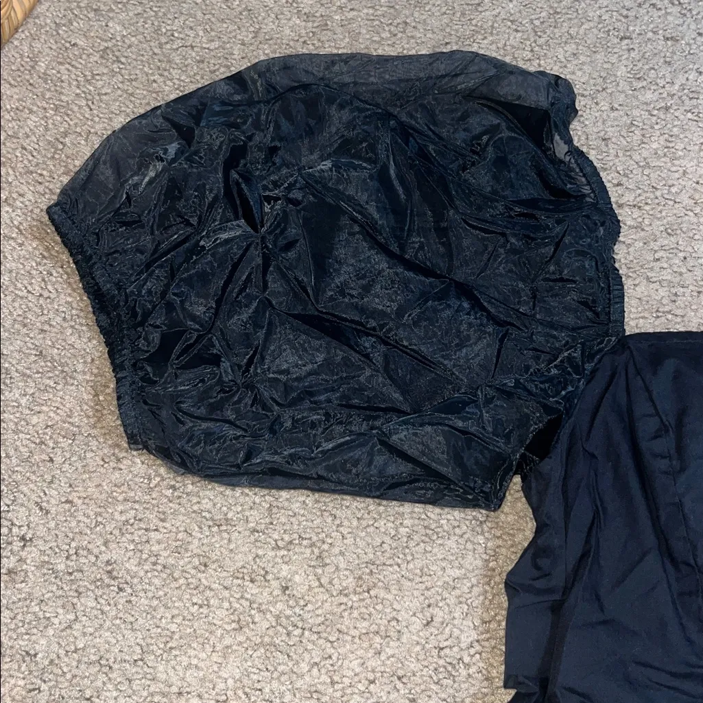 CLEOBELLA Soledad Organza Puff Sleeve & Bow Square Neck Tiered Mini‎ Dress Black - Image 3