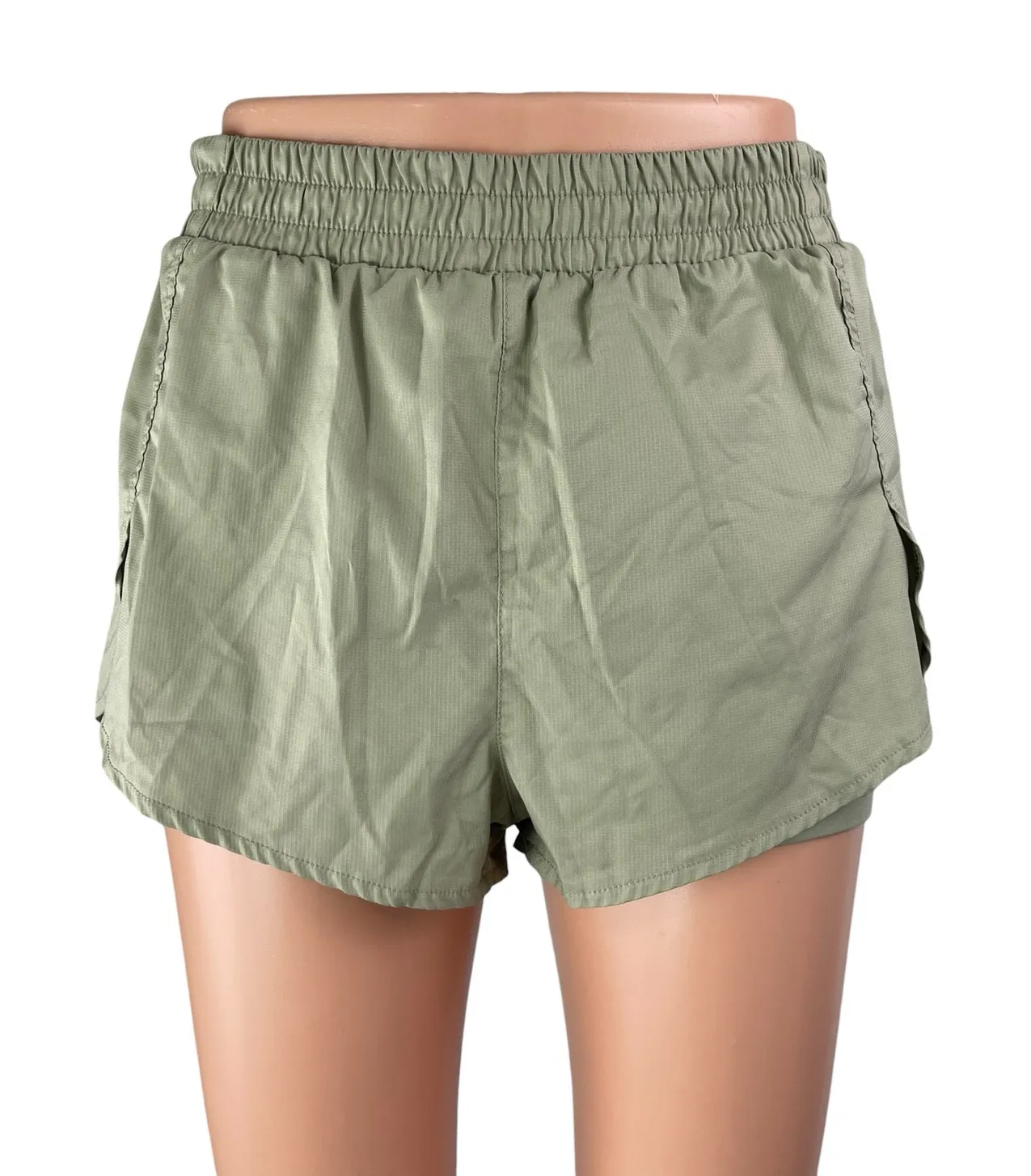Girlfriend Collective Green High Rise Elastic Waist Activewear Mini Shorts Sz S - Image 1