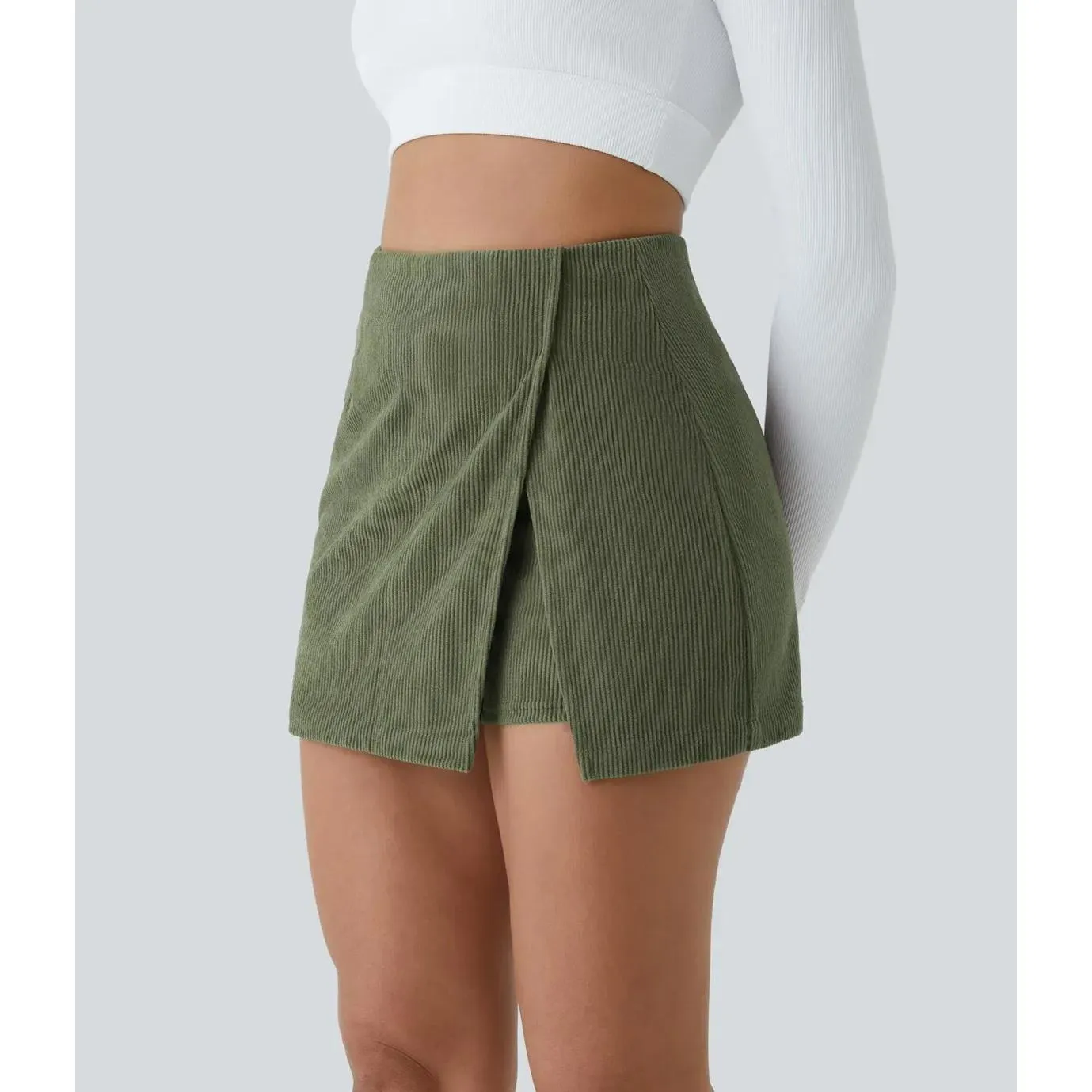 Halara NWT High Waisted Back Zipper Hem 2-in-1 Corduroy Casual Skirt  Size Small - Image 4