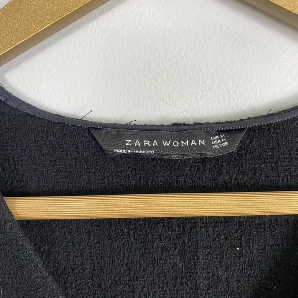 Zara Woman Black Distressed Fringe Bell Sleeve Sweater - Image 7