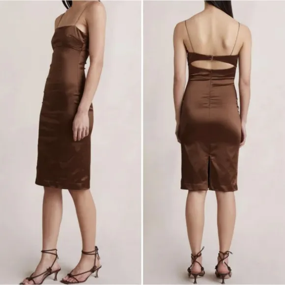 BEC & BRIDGE Heather Spaghetti Strap Satin Dress In Brown US 4 NWT - Image 2
