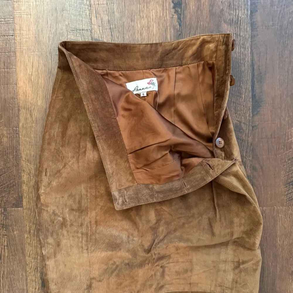 LANNA brown/caramel vintage suede maxi pencil skirt, size 4 Brown - Image 5