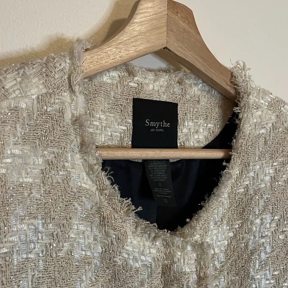 Smythe Cream Tweed Houndstooth Blazer Tan Size 10 - Image 5