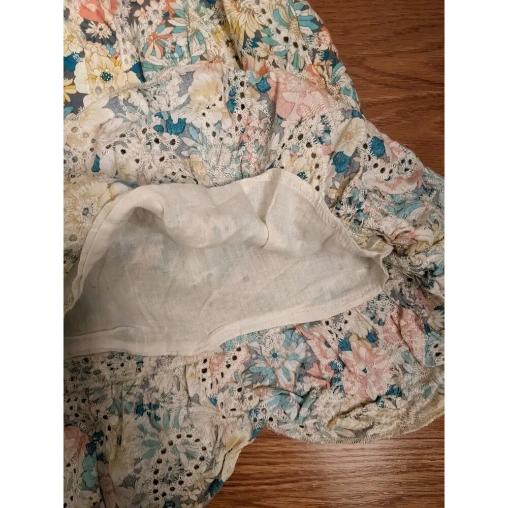 SOLITAIRE Sz L Floral Eyelet Ruffle Cottage Summertime Boho Peasant Mini Skirt - Image 6