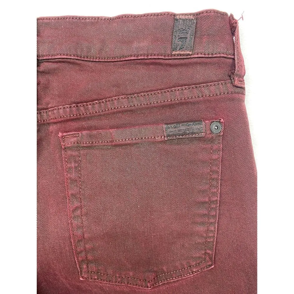 7 For All Mankind High-Waist Ankle Skinny Coated in Merlot‎ Women's Jeans sz 28 - Image 12