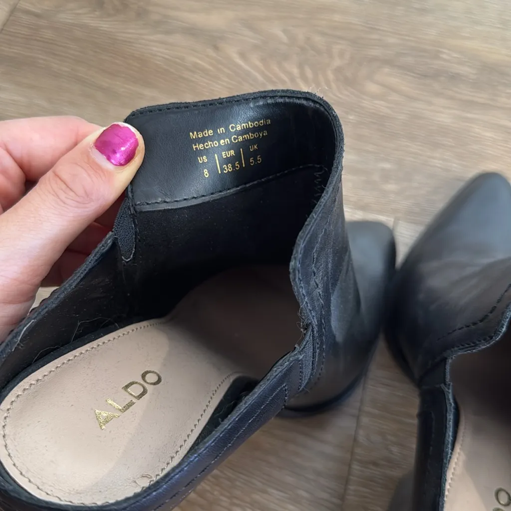 ALDO Thorewia Block-heel Bootie Black Leather Ankle Mule Boots - Image 10