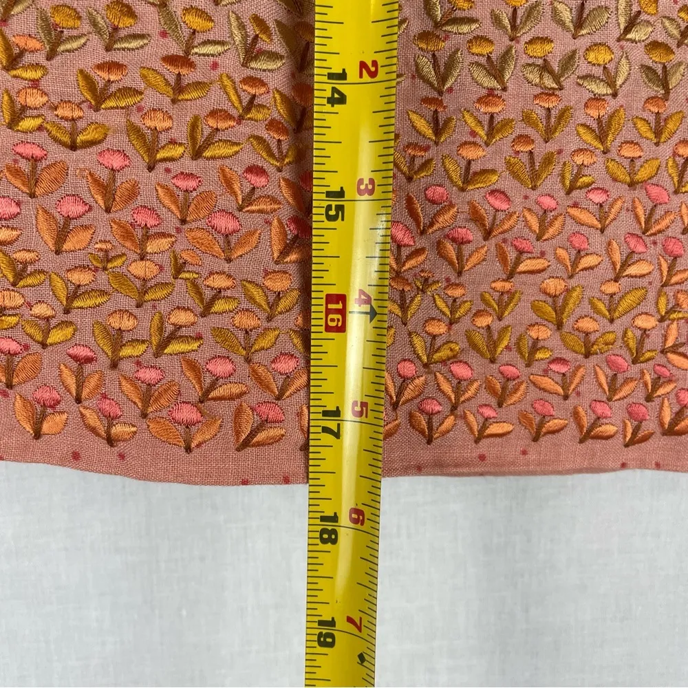 Anthropologie HD In Paris 100% Linen Embroidered Floral Skirt - Image 6