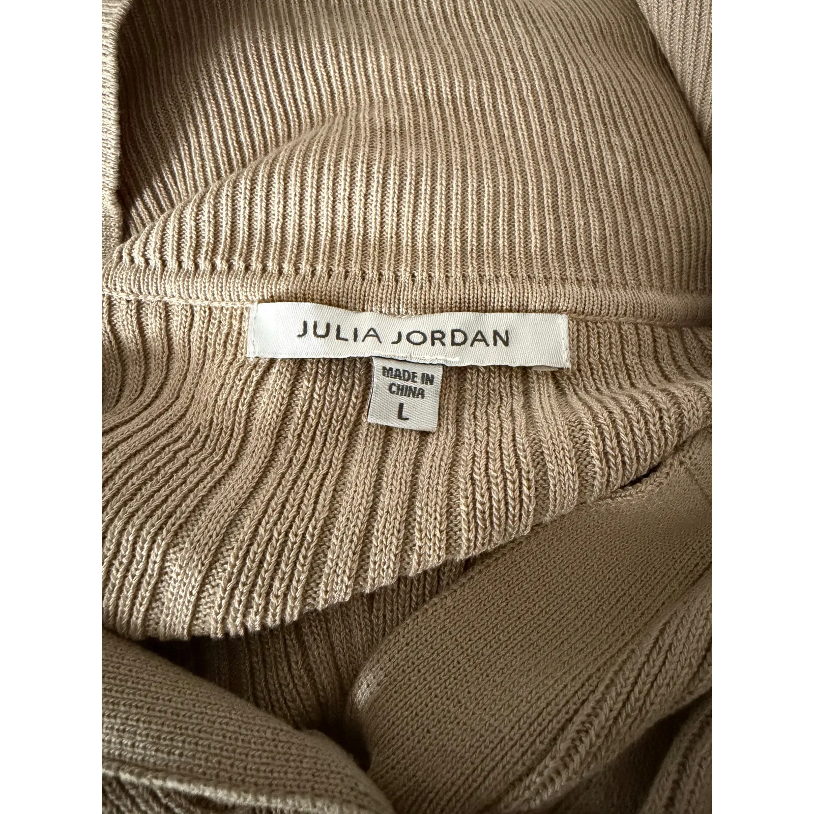 Julian Jordan Sweater Dress in Taupe Size Large Collared Long Sleeve Ribbed Tan - Image 4