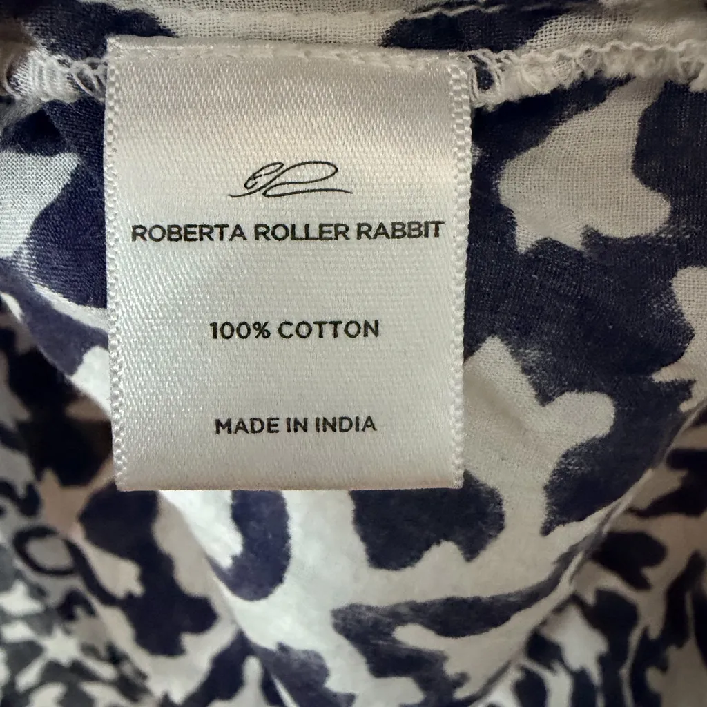Roberta Roller Rabbit Navy & White Geometric Print Pink Trim Top Tunic Coverup - Image 7