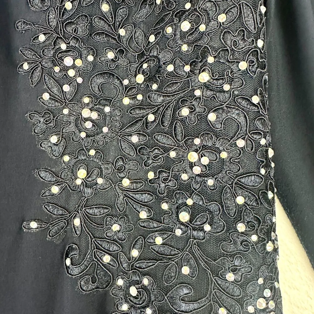 Crystal Lace Applique Long Sleeve Gown Size 20W Slit Navy - Image 6