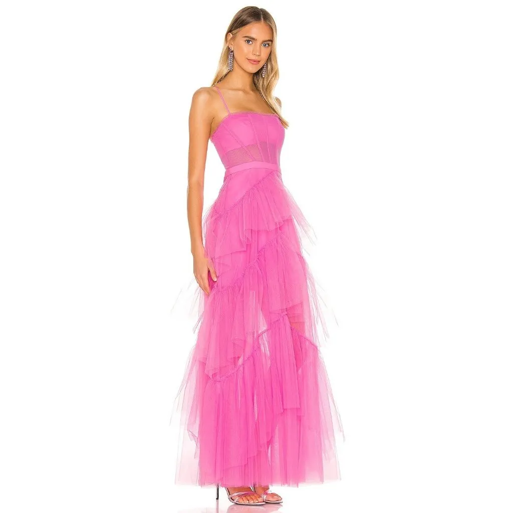 NWT BCBG MaxAzria Oly Corset Gown in Flamingo Pink Tiered Ruffle Tulle Dress 2 - Image 3