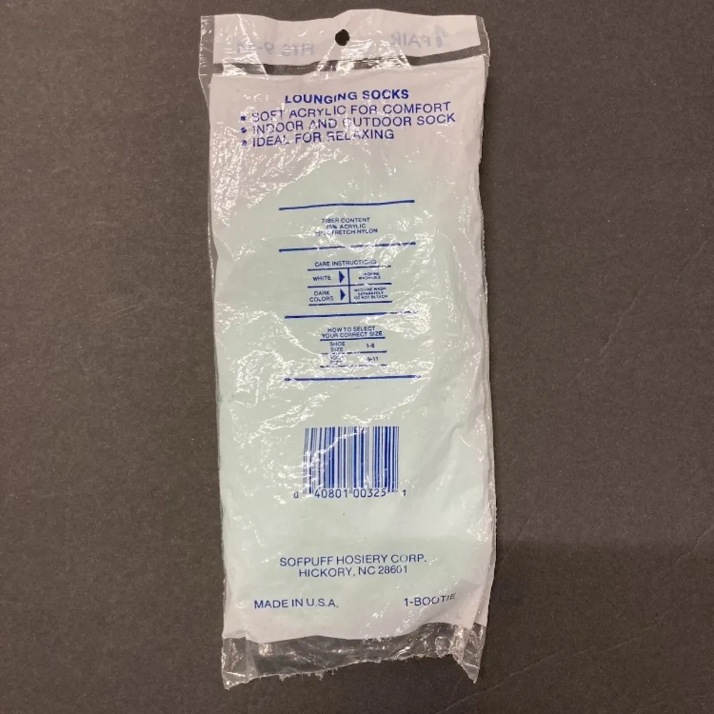 Vintage Acrylic Booties Lounging Socks SofPuff Hosiery Corp 1 Pair Fits 9 - Image 2