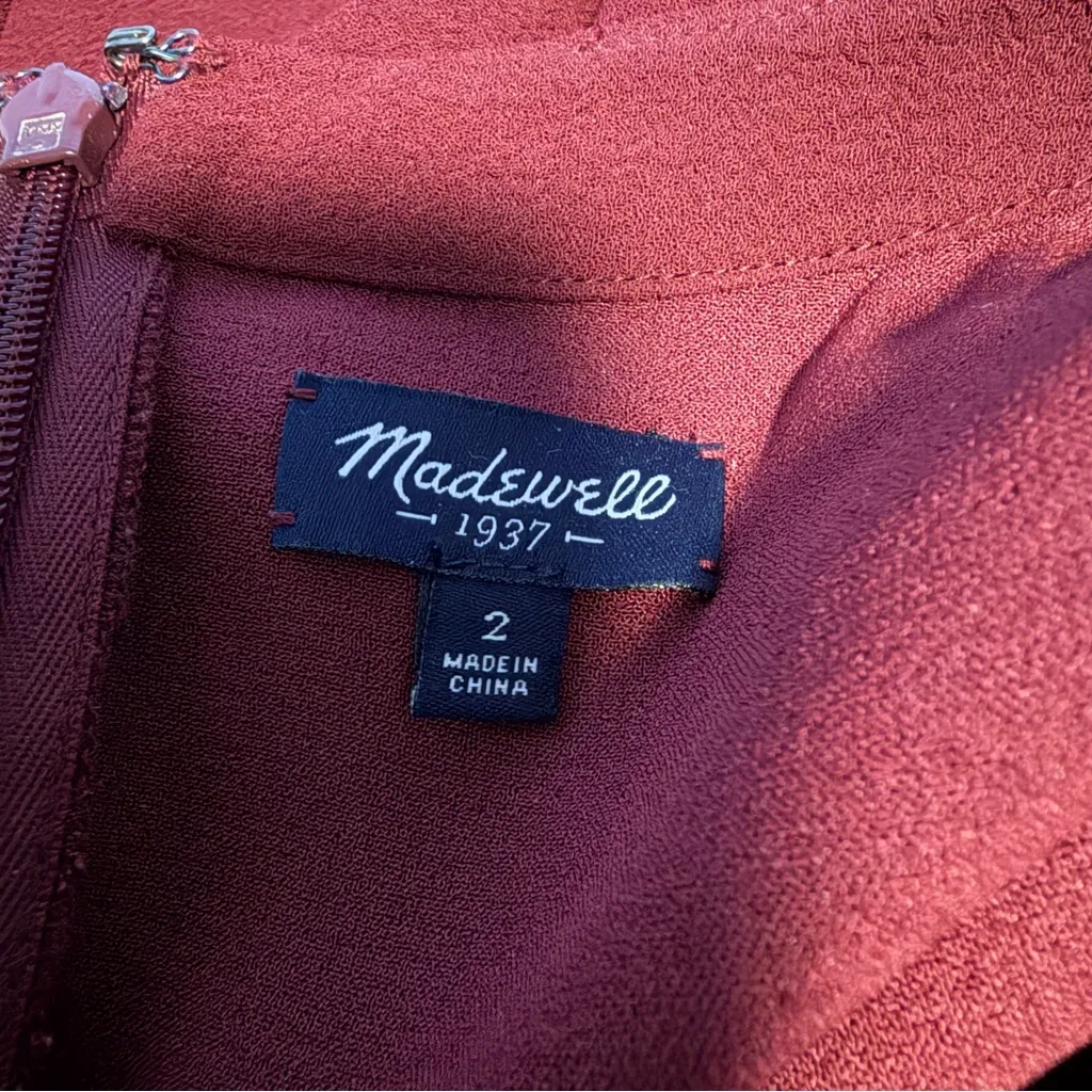 Madewell Sloan Jumpsuit Dark Cabernet jumper size 2 crepe belted romper cropped - Image 8