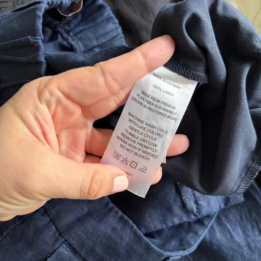 Quince Linen Navy Blue Pants Trousers - Image 3