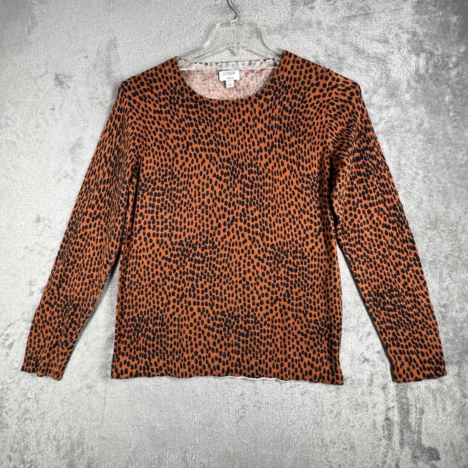 J. Crew Sweater Womens Large Orange Blue Cheetah Leopard‎ Teddie Academia Preppy - Image 2
