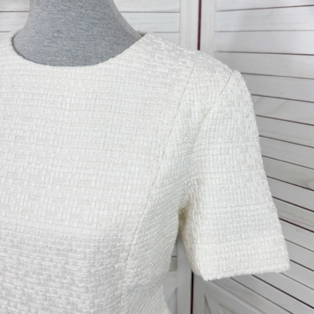 H&M Boulce Tweed Short Sleeve Sheath Dress‎ Ivory Shimmer Medium - Image 6