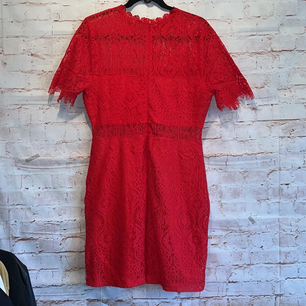 Lulu's short sleeve lace overlay dress XL mock neck eyelash lace back zipper RED - Image 8