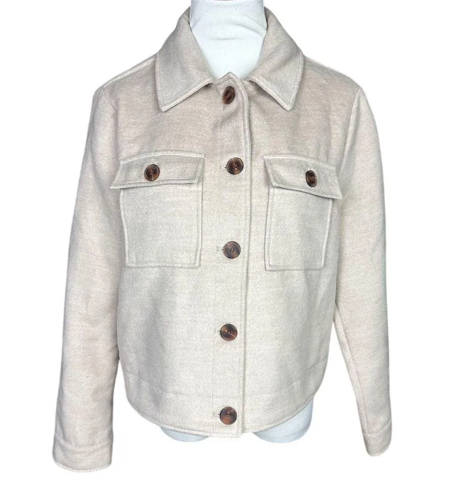 Avec Les Filles Women's Beige Button-Up Jacket Shacket Size L Casual Long Sleeve - Image 1
